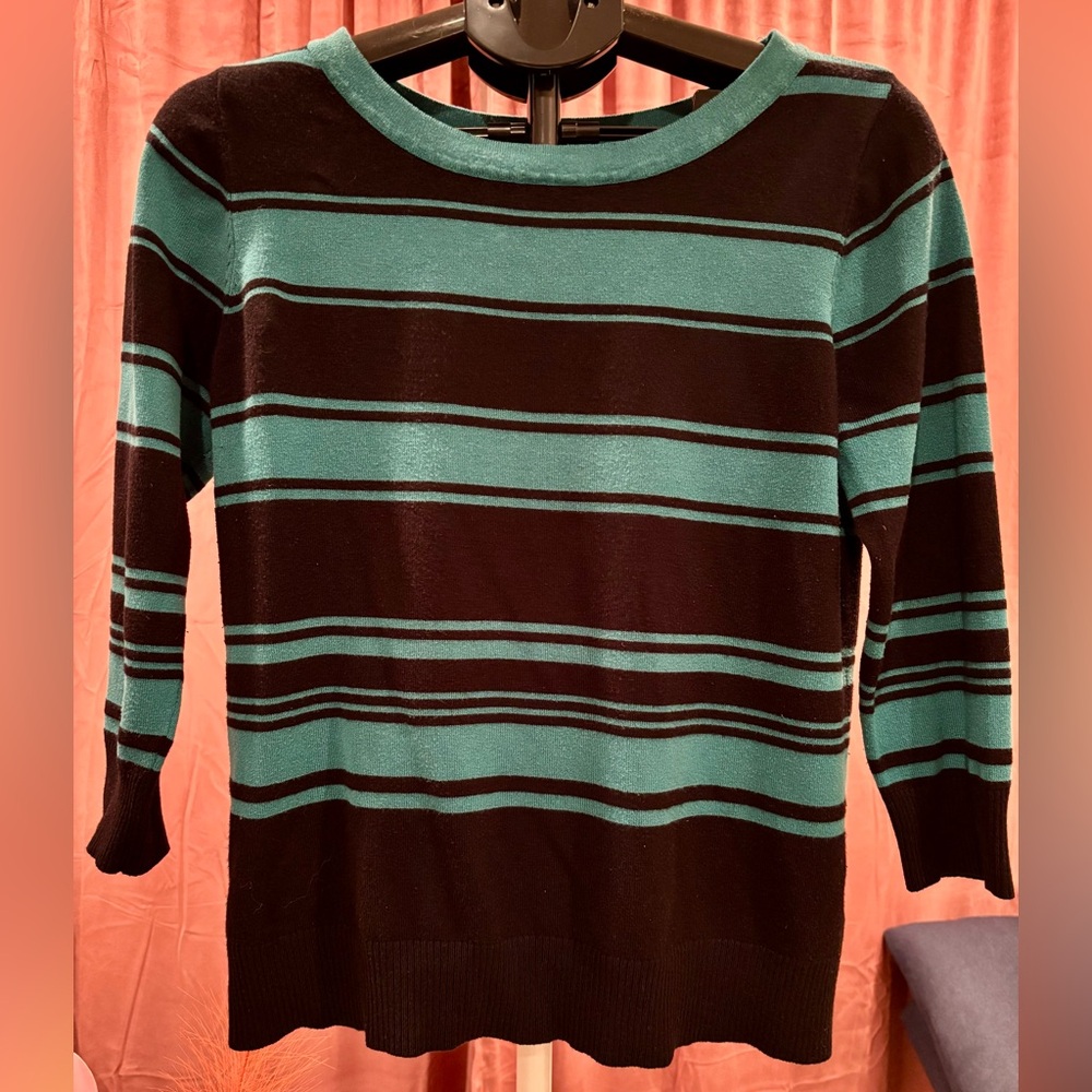 Joseph A Black and Teal Green Striped Sweater